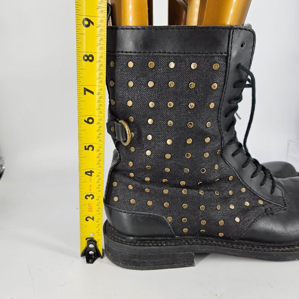 Women Combat Motorcycle Boots Calvin Kein 10 Black Lace Up Gothic Alt Cosplay - Picture 11 of 13